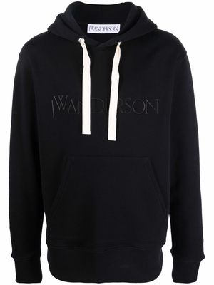 JW Anderson embroidered-logo drawstring hoodie - Black