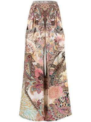 Camilla paisley-print wide leg silk trousers - Multicolour