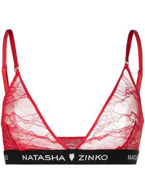Natasha Zinko logo-band triangle lace bra - Red