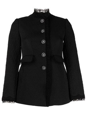 SHIATZY CHEN lace-trim buttoned-up fitted jacket - Black
