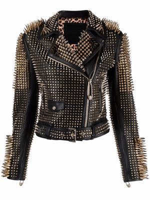 Philipp Plein studded leather biker jacket - Black
