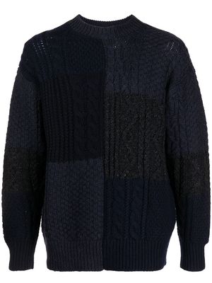 Junya Watanabe MAN multi-knit patchwork wool jumper - Blue