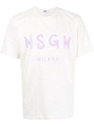 MSGM brushed logo-print cotton T-shirt - White