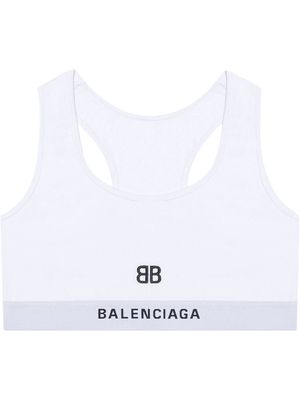 Balenciaga embroidered-motif sports bra - White