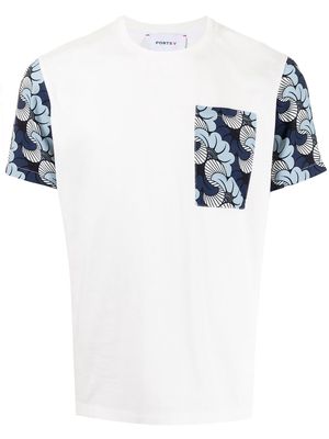 Ports V floral-print panelled T-shirt - White