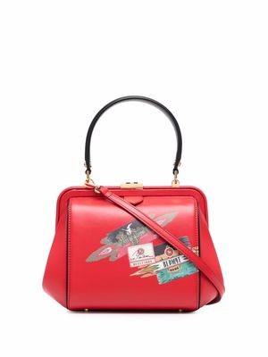Ulyana Sergeenko graphic-print leather tote - Red