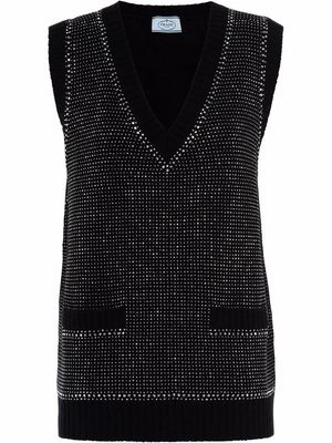 Prada rhinestone-studded cashmere vest - Black