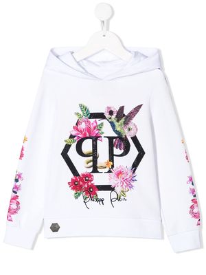 Philipp Plein crystal flowers hoodie - White