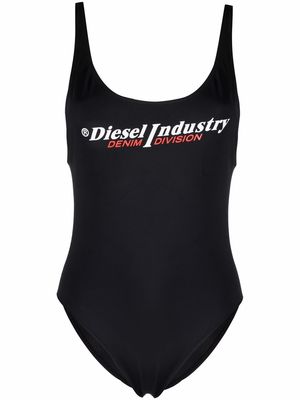 Diesel logo-print open-back one-piece - Black
