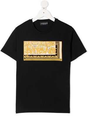 Versace Kids logo-embroidered cotton T-shirt - Black