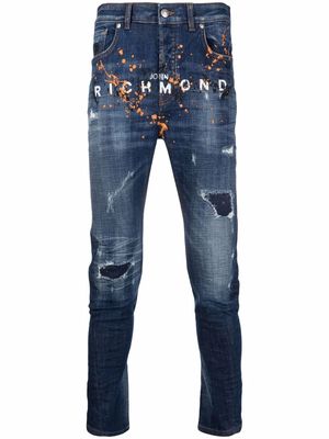 John Richmond logo-print slim-fit jeans - Blue