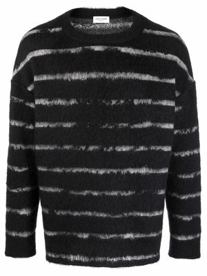 Saint Laurent stripe pattern fuzzy jumper - Black