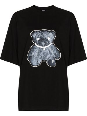 We11done Pearl Necklace Teddy cotton T-shirt - Black