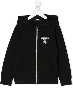 Balmain Kids logo print zipped hoodie - Black