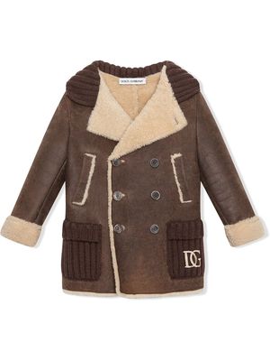 Dolce & Gabbana Kids double-breasted lambskin coat - Brown