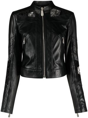 Philipp Plein lace-embellished leather jacket - Black