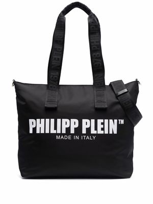 Philipp Plein logo-print large cotton tote bag - Black
