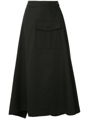 Goen.J asymmetric flared midi skirt - Black