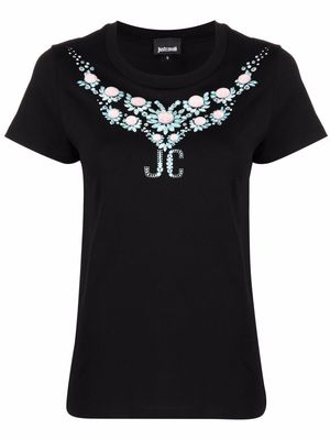 Just Cavalli crystal-embellished logo T-shirt - Black