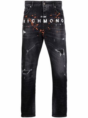 John Richmond logo-print slim-fit jeans - Black