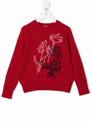 Il Gufo floral-embroidery wool jumper - Red