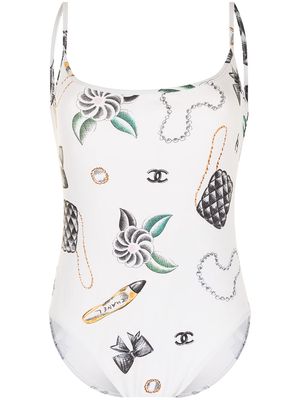 Chanel Pre-Owned CC Icon motifs swimsuit - White