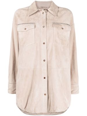 Brunello Cucinelli monili-trim suede shirt coat - Neutrals