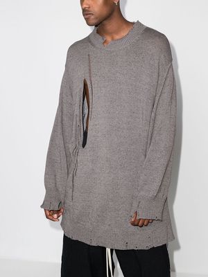 Yohji Yamamoto distressed-effect fine-knit jumper - Grey