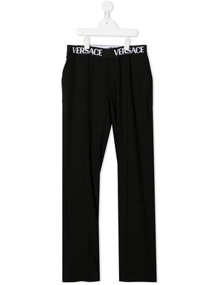 Versace Kids logo-waistband straight trousers - Black