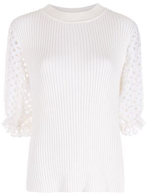 Nk puff sleeves knit blouse - White