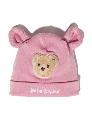 Palm Angels Kids Bear wool knitted beanie - Pink
