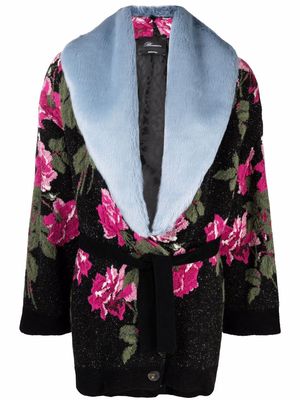 Blumarine floral-print belted coat - Black