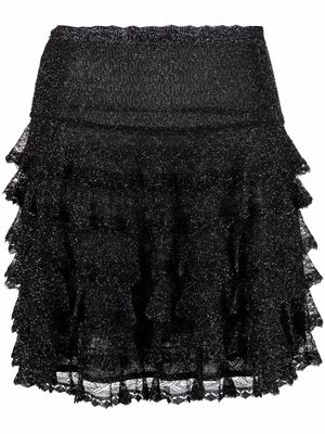 Christian Dior 2000s pre-owned glitter-effect ruffled mini-skirt - Black
