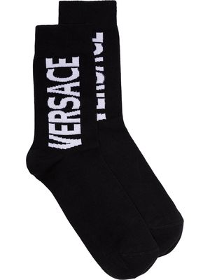 Versace white logo printed socks - Black