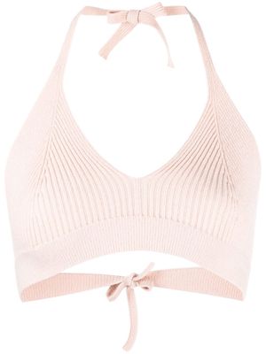 AMI AMALIA ribbed-knit cropped top - Pink