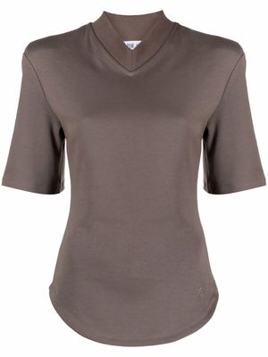 The Attico V-neck cotton T-shirt - Brown