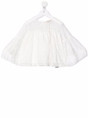 TWINSET Kids embroidered frayed-edge tunic top - White