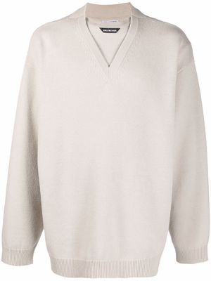 Balenciaga logo-patch wool jumper - Neutrals