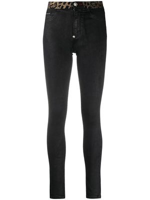 Philipp Plein leopard-trimmed skinny jeans - Black