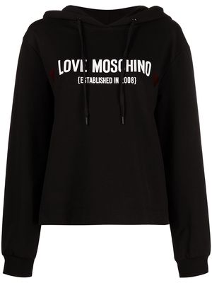 Love Moschino logo-print drawstring hoodie - Black