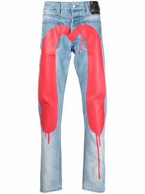 Evisu backwards painted-logo slim-fit jeans - Blue
