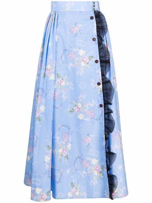 Ulyana Sergeenko floral-print A-line skirt - Blue