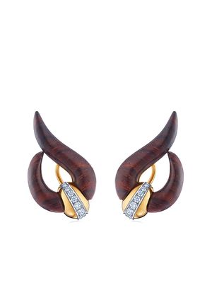 FRED LEIGHTON 18kt yellow gold diamond Cocobolo wood wave earrings