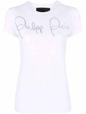 Philipp Plein rhinestone embellished logo T-shirt - White