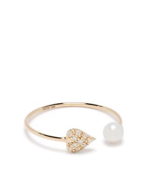 Mizuki 14kt yellow gold diamond heart and pearl ring