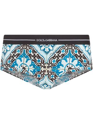 Dolce & Gabbana Maiolica-print cotton briefs - Blue