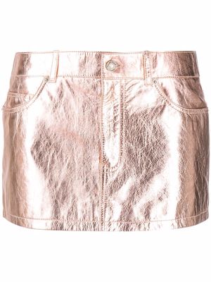 Saint Laurent lamé leather mini skirt - Pink