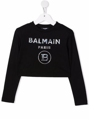 Balmain Kids logo-print long-sleeve T-shirt - Black