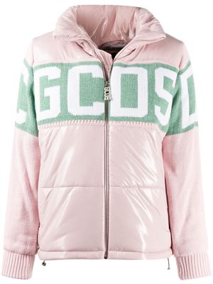 Gcds logo-knit high-shine puffer jacket - Pink