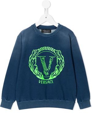 Versace Kids logo-print stretch-cotton sweatshirt - Blue